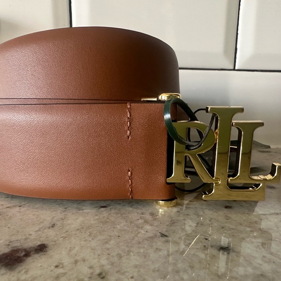 Ralph Lauren Leather Logo Women's Brown and Gold Belt - Picture 5 of 9